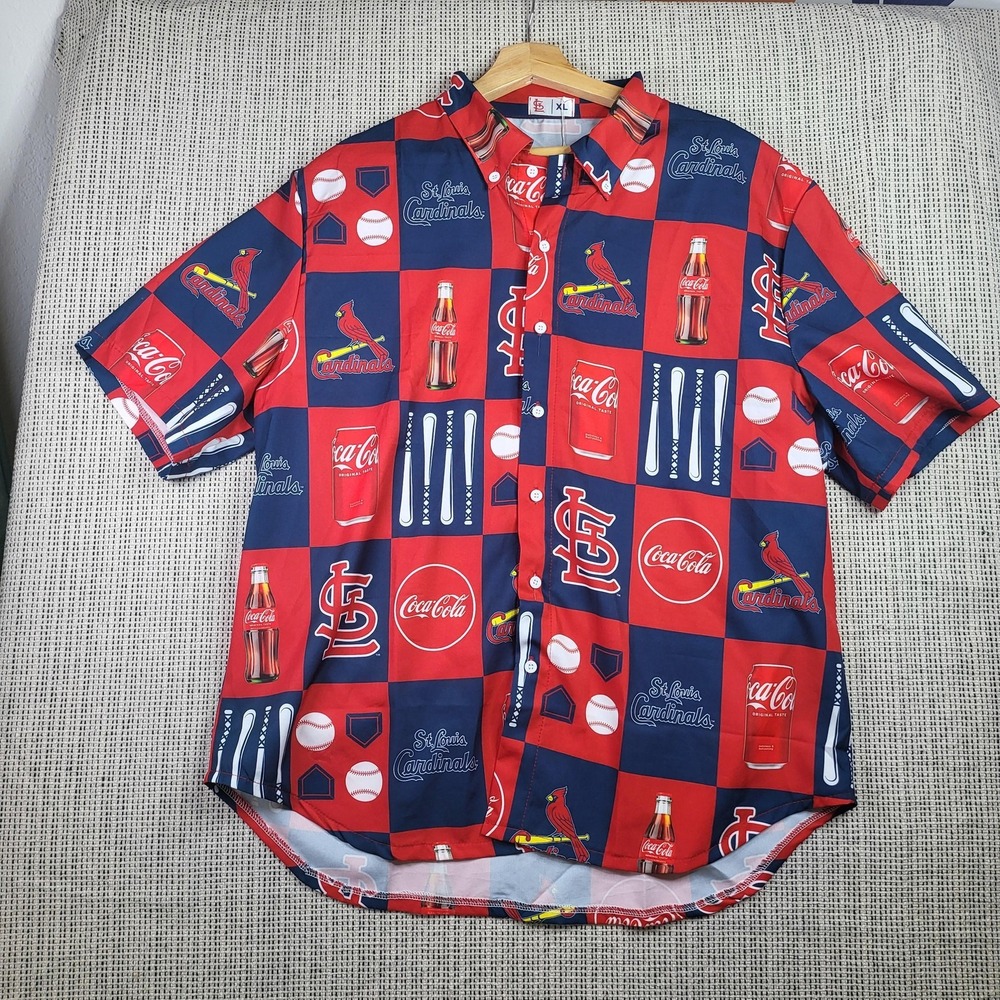 St. Louis Cardinals Shirt Mens XL Red‎ Blue MLB Baseball Coca-Cola Short Sleeve